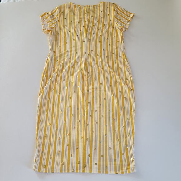 Vintage TMG Yellow Striped Gold Hearts Dress Size 1X Knee Length Made in USA - Picture 5 of 7
